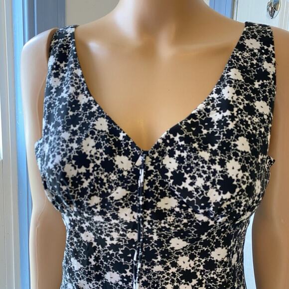 Express Vtg Y2K Floral Babydoll Midi Slip Dress Sz 7/8 Fairy Goth Black White - Picture 7 of 13